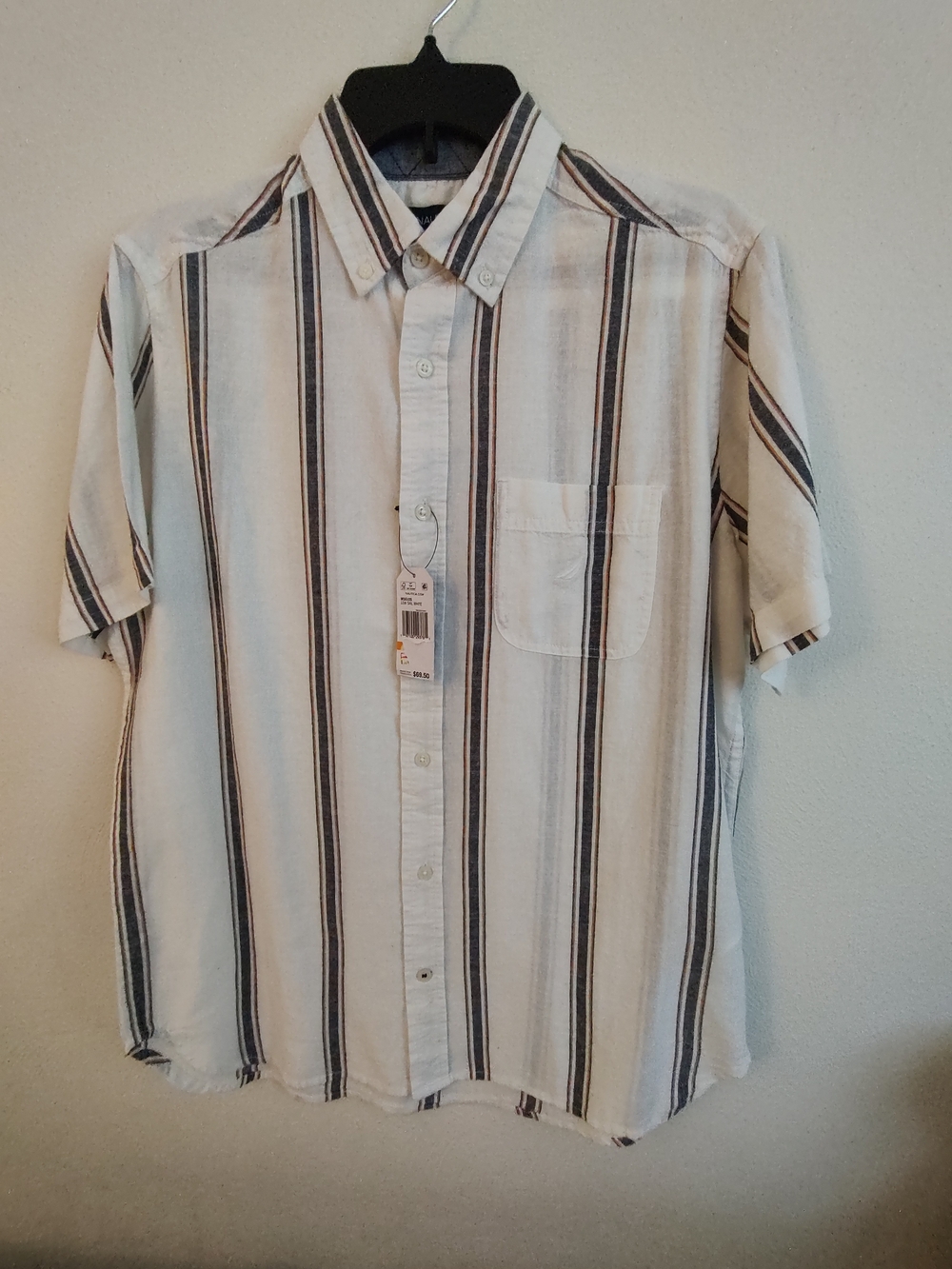 Nautica Short-Sleeve Button-Down Stripe Shirt - Cream & Navy